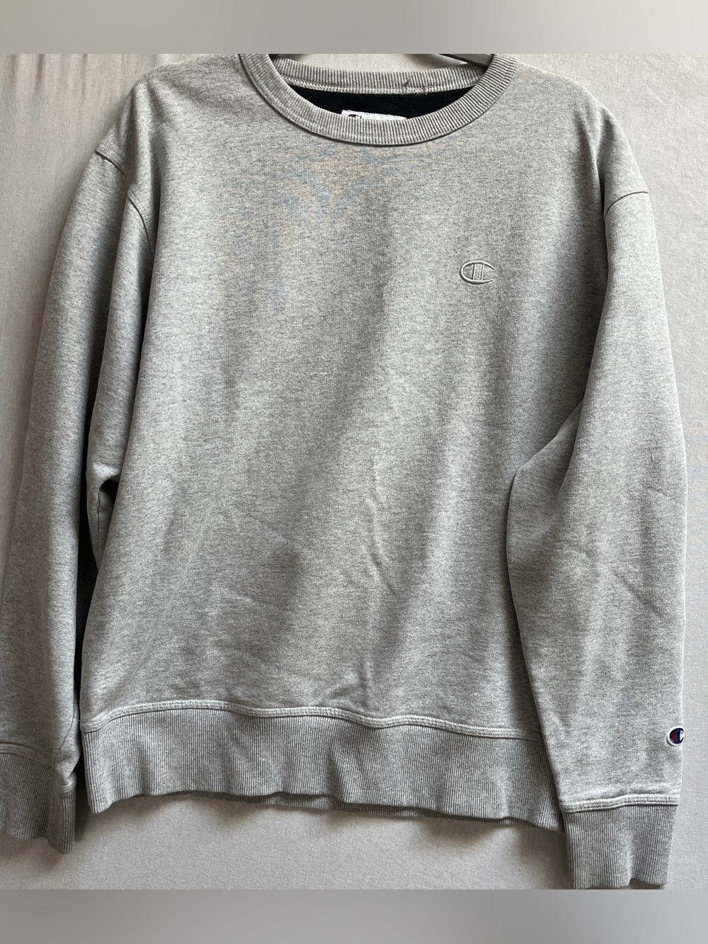 Champion Mens Light Gray Crewneck Sweatshirt Embroidered Logo Size M